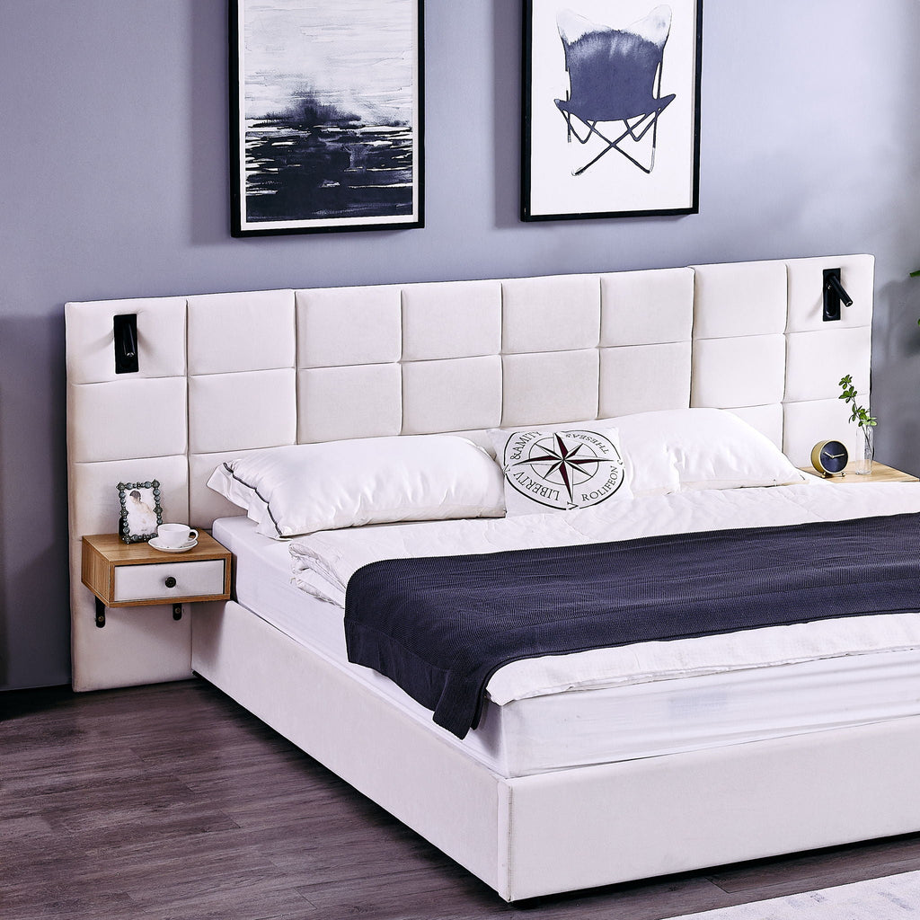 Upholstered Hydraulic Platform Bed With Storage Shelves, Reading Lamps, USB Port