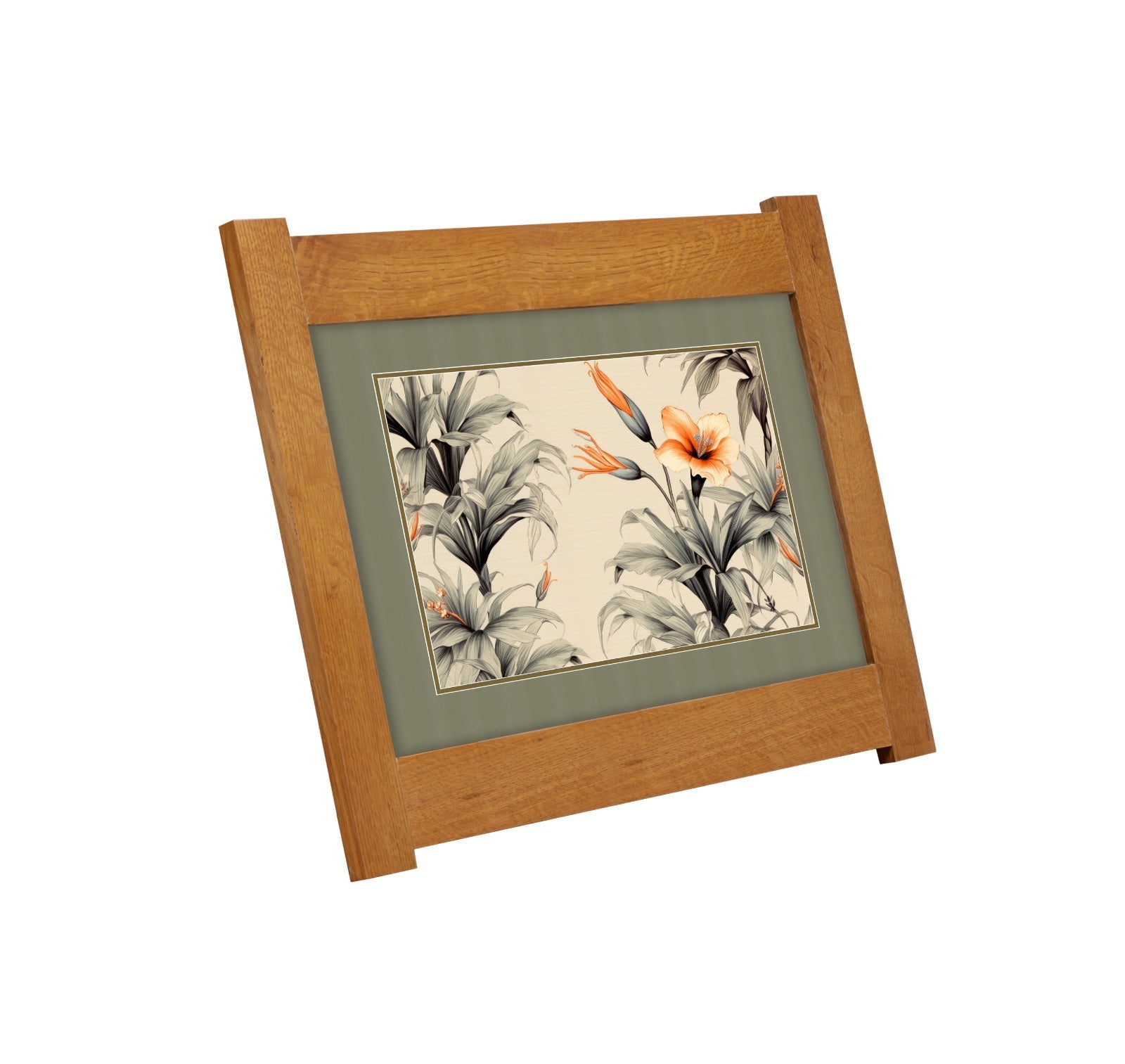 Arts & Crafts Mission Oak Framed Art with Tropical Bloom Michael's Cherry