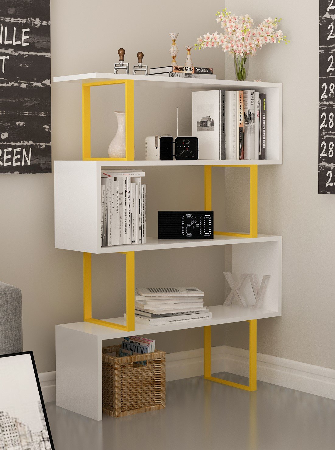 Adriana 49" Tall Metal Manufactured Wood Geometric Bookcase