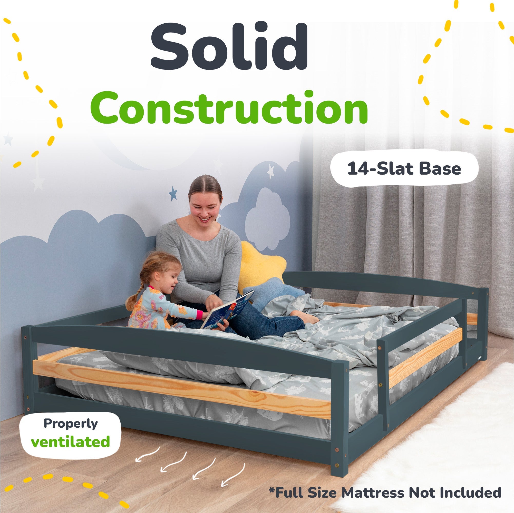 Full-Size Montessori Floor Bed with Strong Slatted Frame