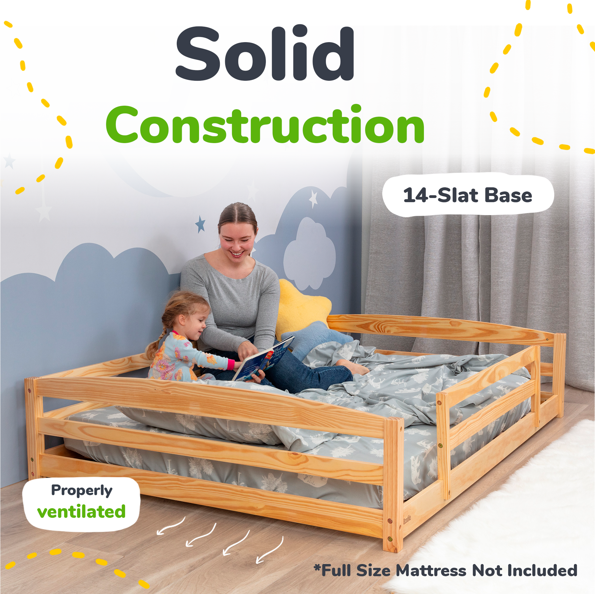 Full-Size Montessori Floor Bed with Strong Slatted Frame