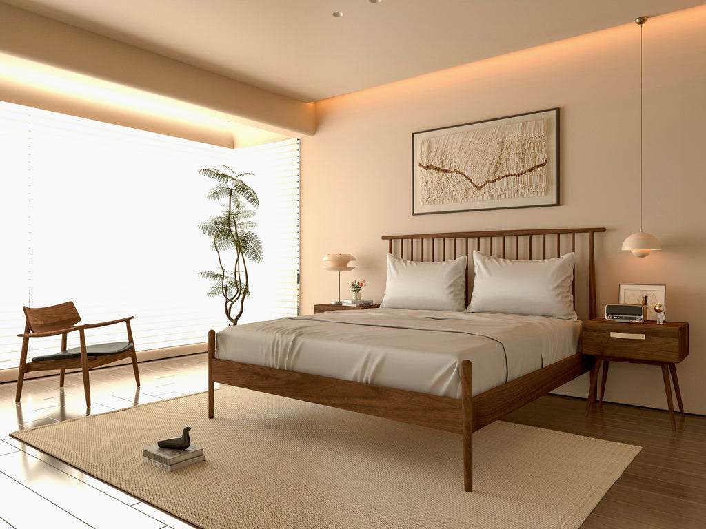 Mid Century Bed - American Solid Black Walnut
