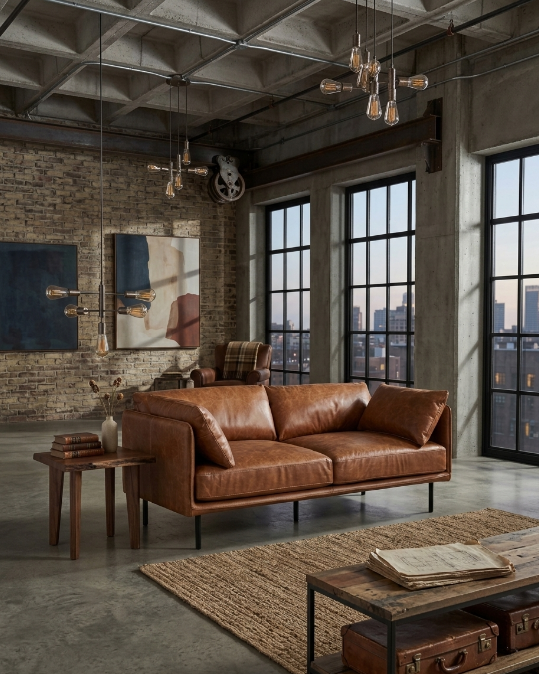 Preorder Venezia Industrial Modern Love Seat - Light Brown Leather