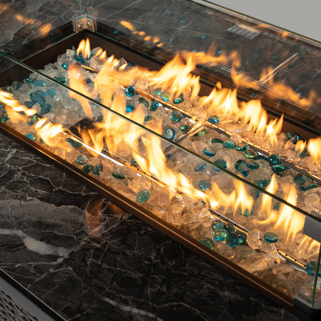 44' Propane Gas Fire Pit Table with Tile Top and Wicker Base