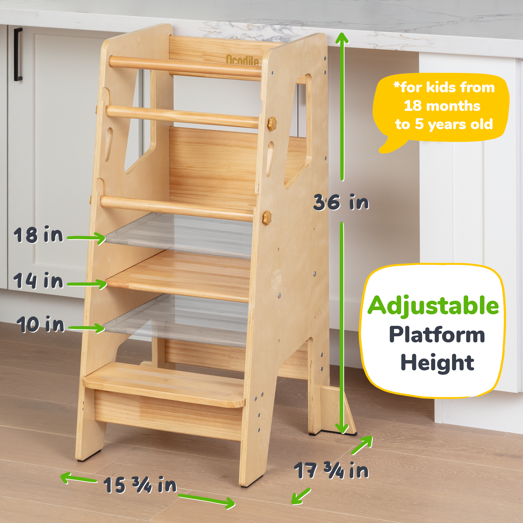 Montessori Toddler Tower - Adjustable Kitchen Stool Helper