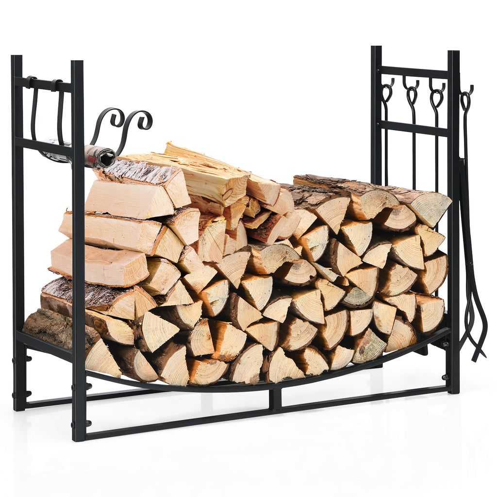 36 Inch Fireplace Log Holder with Tools and Kindling Holders
