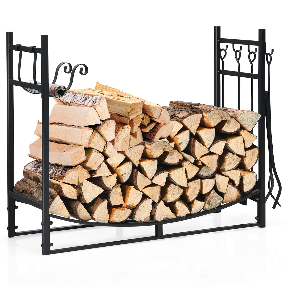 36 Inch Fireplace Log Holder with Tools and Kindling Holders