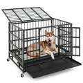 48 Inch Foldable Heavy-Duty Metal Dog Cage with Lockable Rolling Casters and Tray
