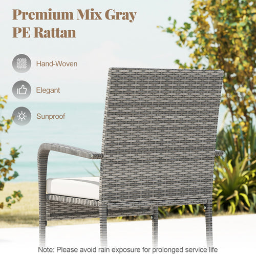 3 Piece Patio Furniture Set with Seat Cushions and Tempered Glass Tabletop for Balcony
