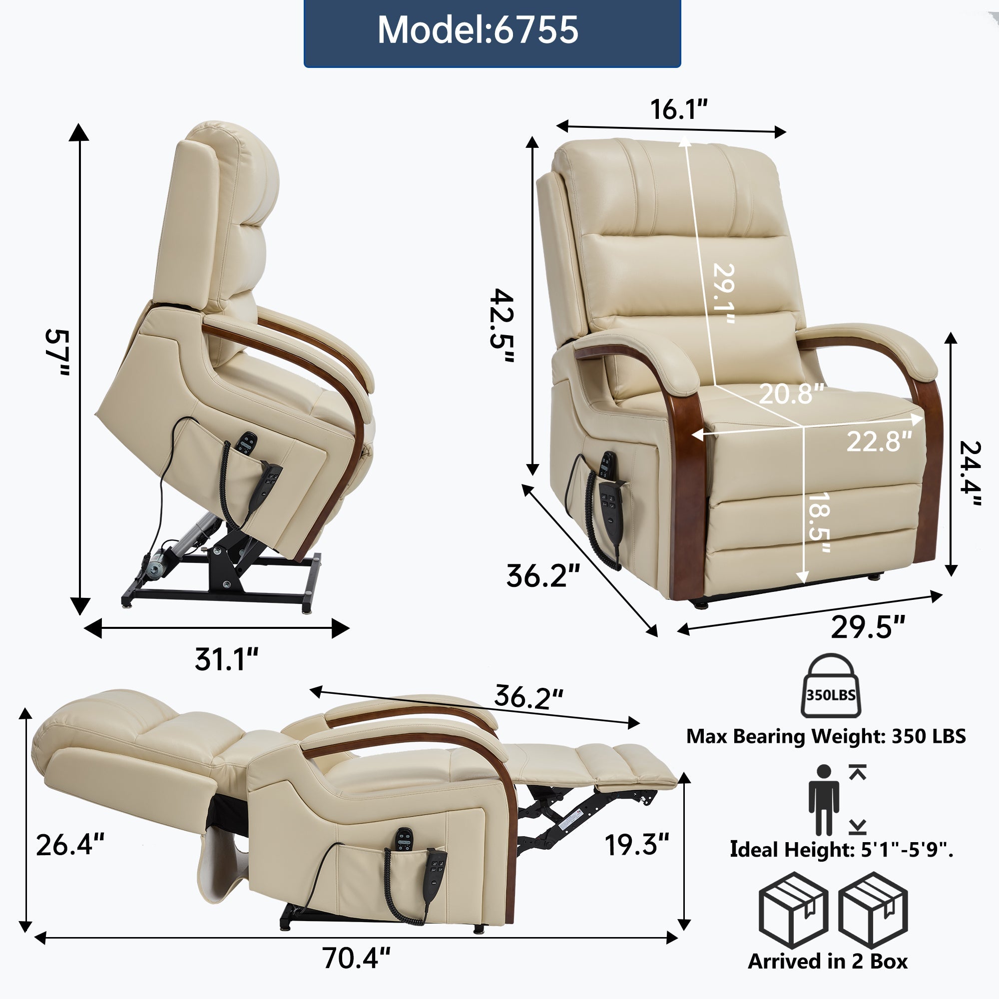 Lift Recliner Chair Power Chenille Beige Heat Massage 350lb