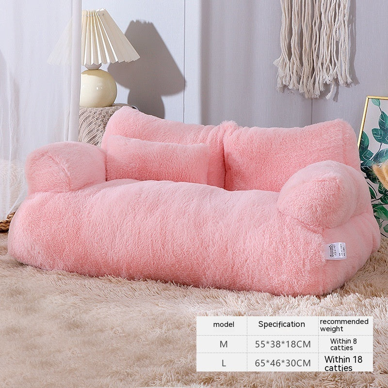 Luxury Plush Pet Sofa Bed with Pillow — 3 Colors, 4 Sizes