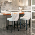 Contemporary Upholstered Wing-Back Barstools With Button Tufted Decoration And Wooden Legs, And Nailhead Trim, Leisure Style Bar Chairs, Bar Stools (Set of 2)