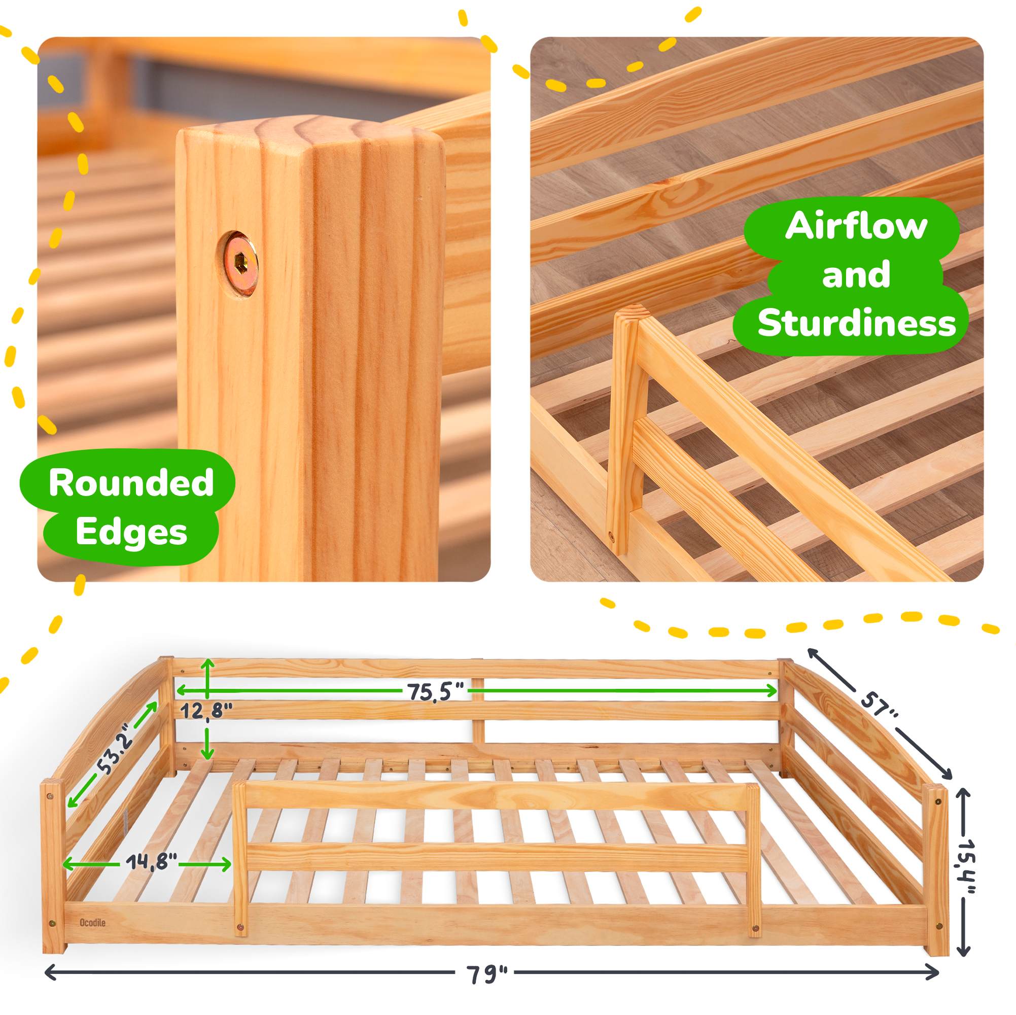 Full-Size Montessori Floor Bed with Strong Slatted Frame