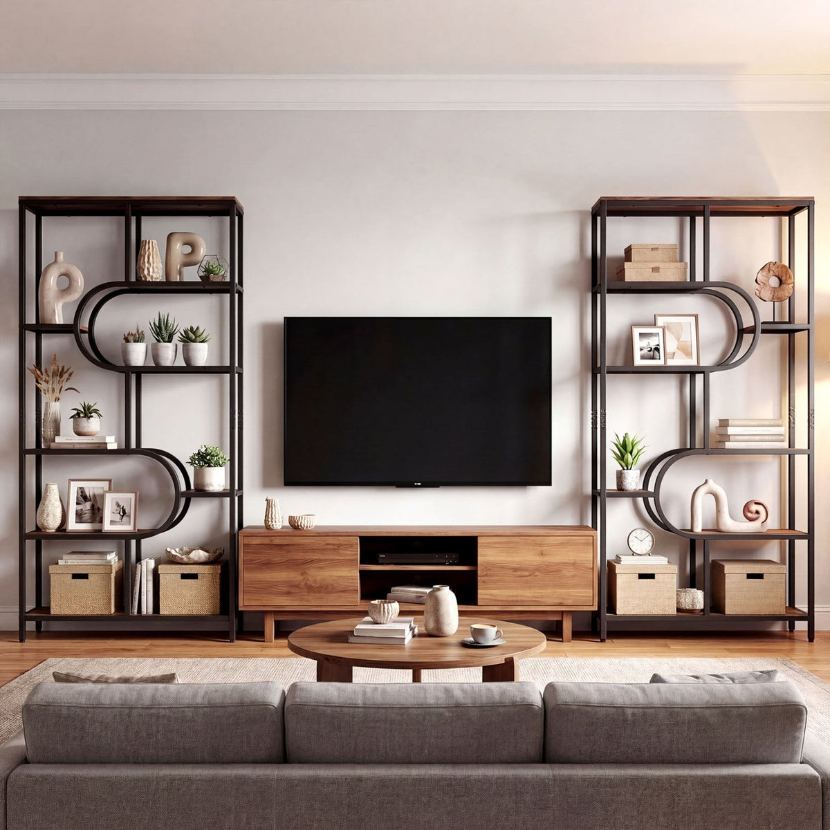5-Tier Bookshelf Tall Etagere Bookcase with Open Storage Shelves and U Shape