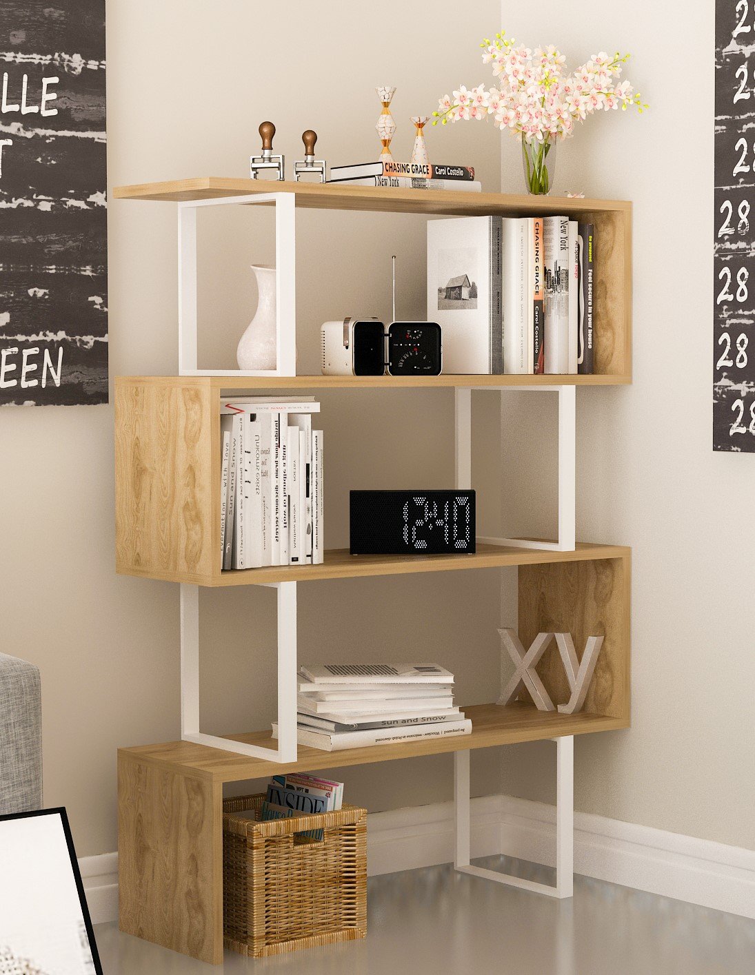 Adriana 49" Tall Metal Manufactured Wood Geometric Bookcase
