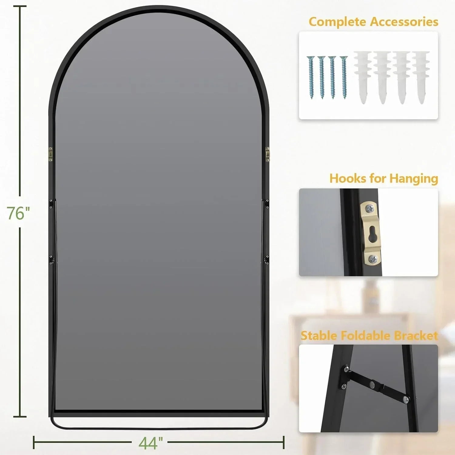 MELOMOIR Oversized Arched Floor Mirror – 76"/82" Full Length Black Mirror | Free Shipping