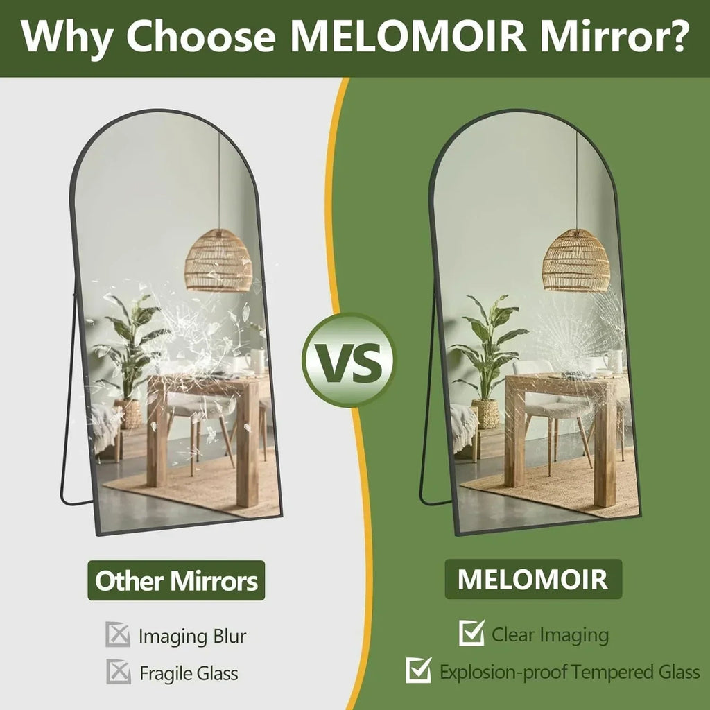 MELOMOIR Oversized Arched Floor Mirror – 76"/82" Full Length Black Mirror | Free Shipping