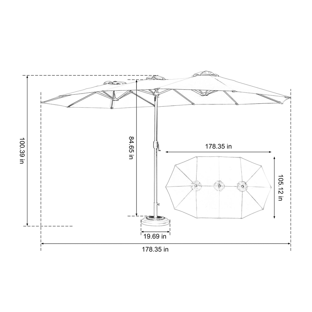14.8 Ft Double Sided Outdoor Umbrella Rectangular Large with Crank (Dark Green)(No Base)