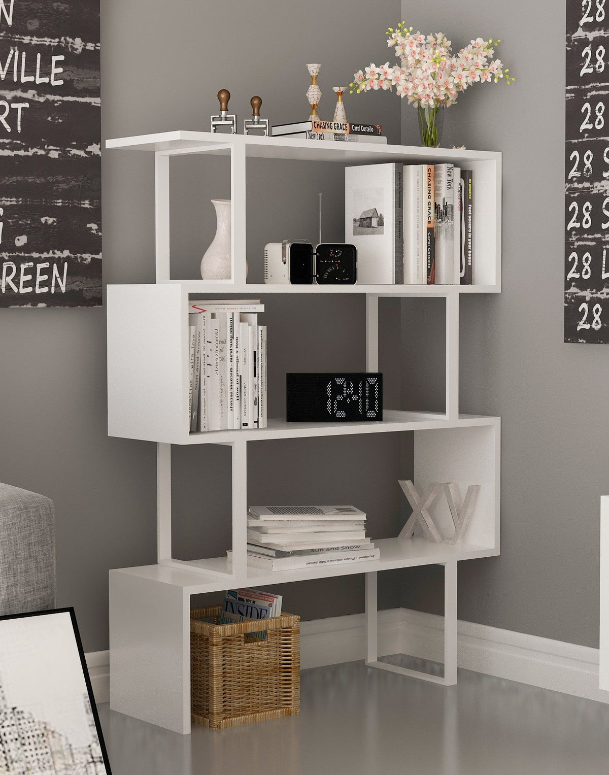 Adriana 49" Tall Metal Manufactured Wood Geometric Bookcase