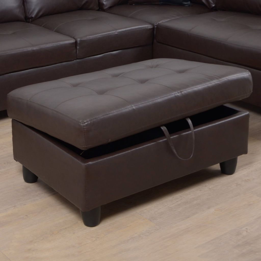 3 Pc Sectional Sofa Set Brown Faux Leather Left-Facing Chaise