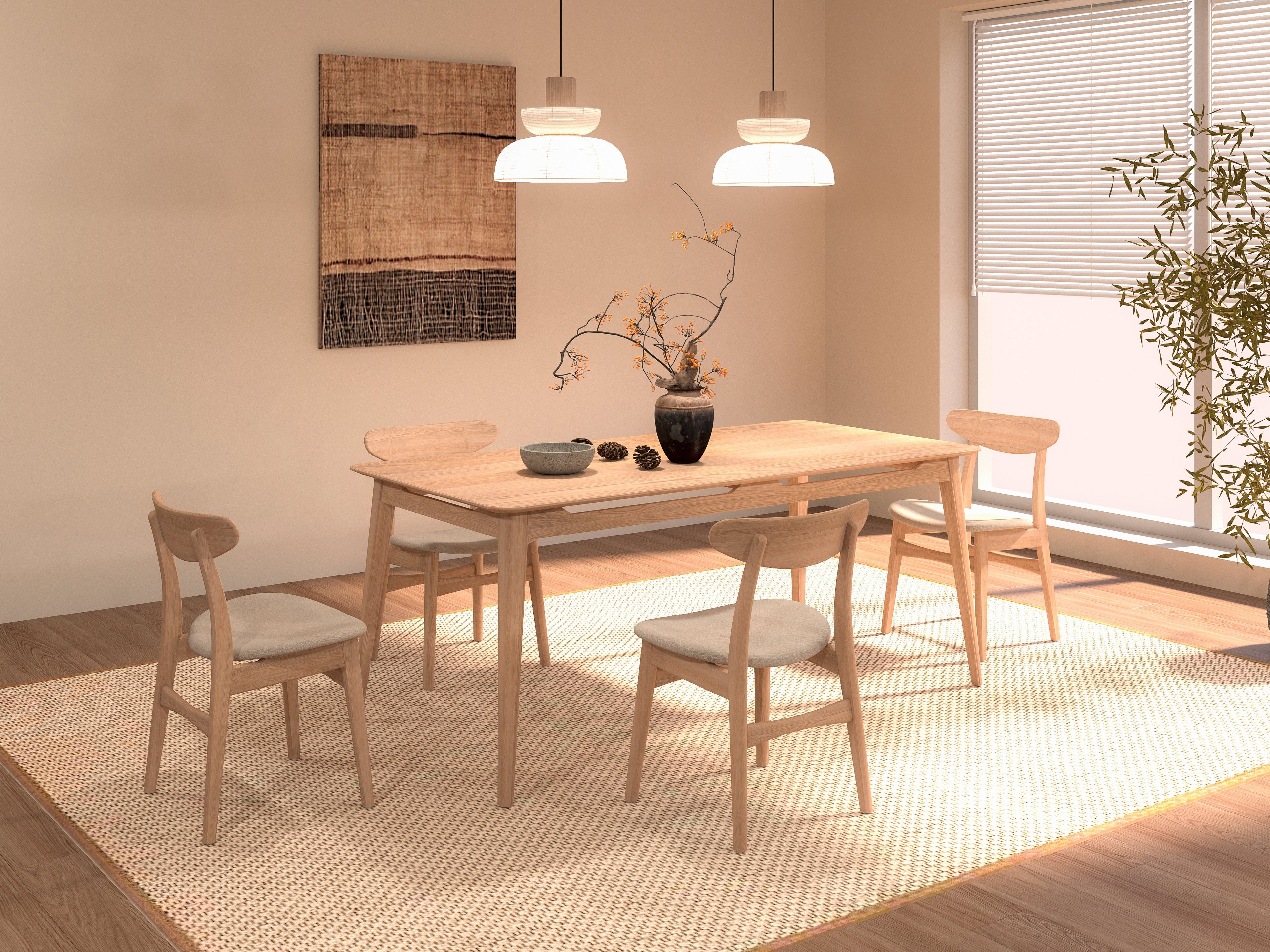 Isabella Mid Century Oak Dining Table and Chairs - American Solid Oak