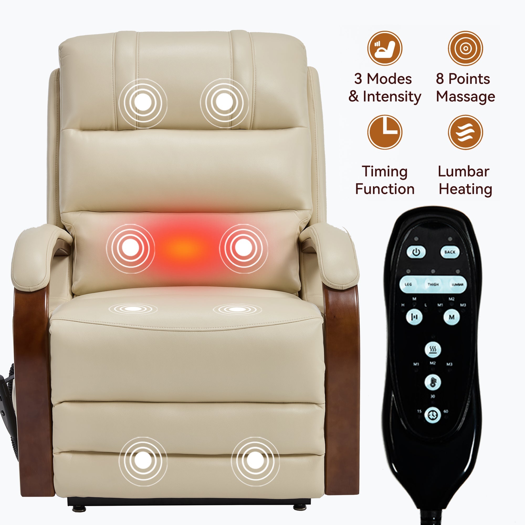 Lift Recliner Chair Power Chenille Beige Heat Massage 350lb