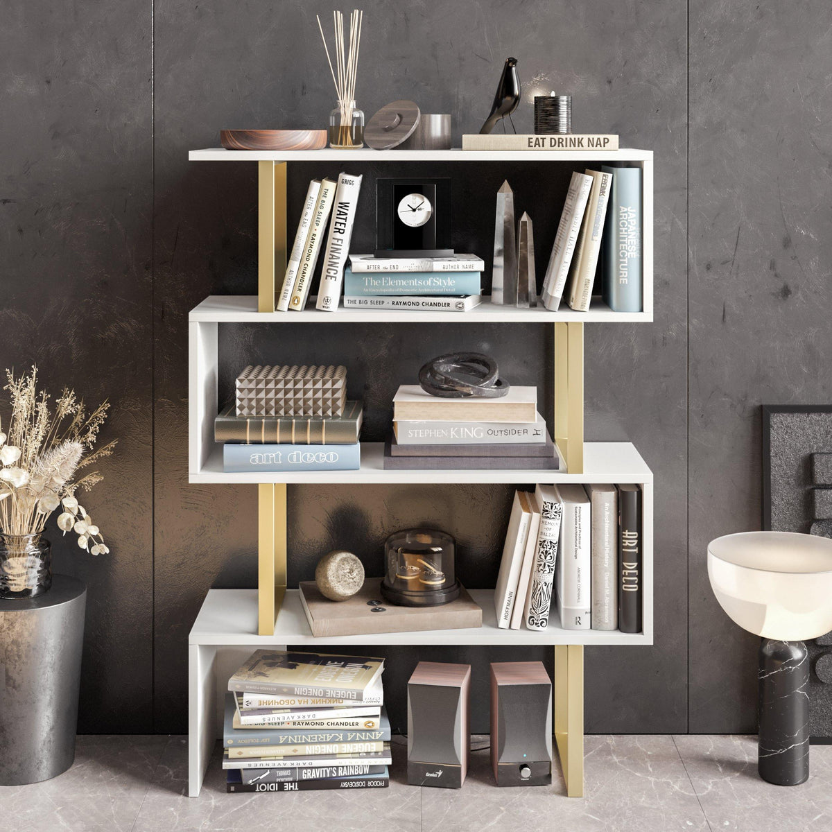 Adriana 49" Tall Metal Manufactured Wood Geometric Bookcase
