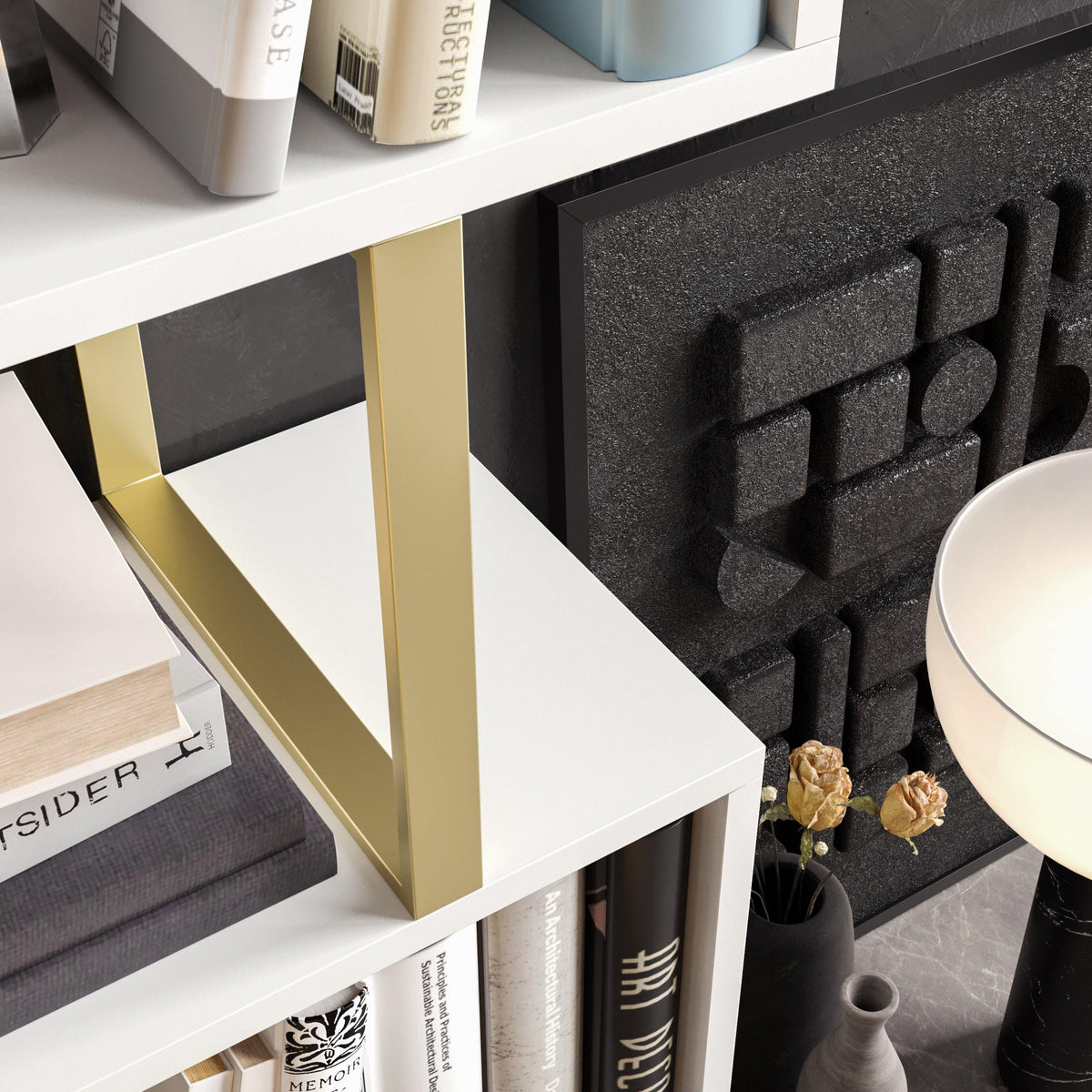 Adriana 49" Tall Metal Manufactured Wood Geometric Bookcase