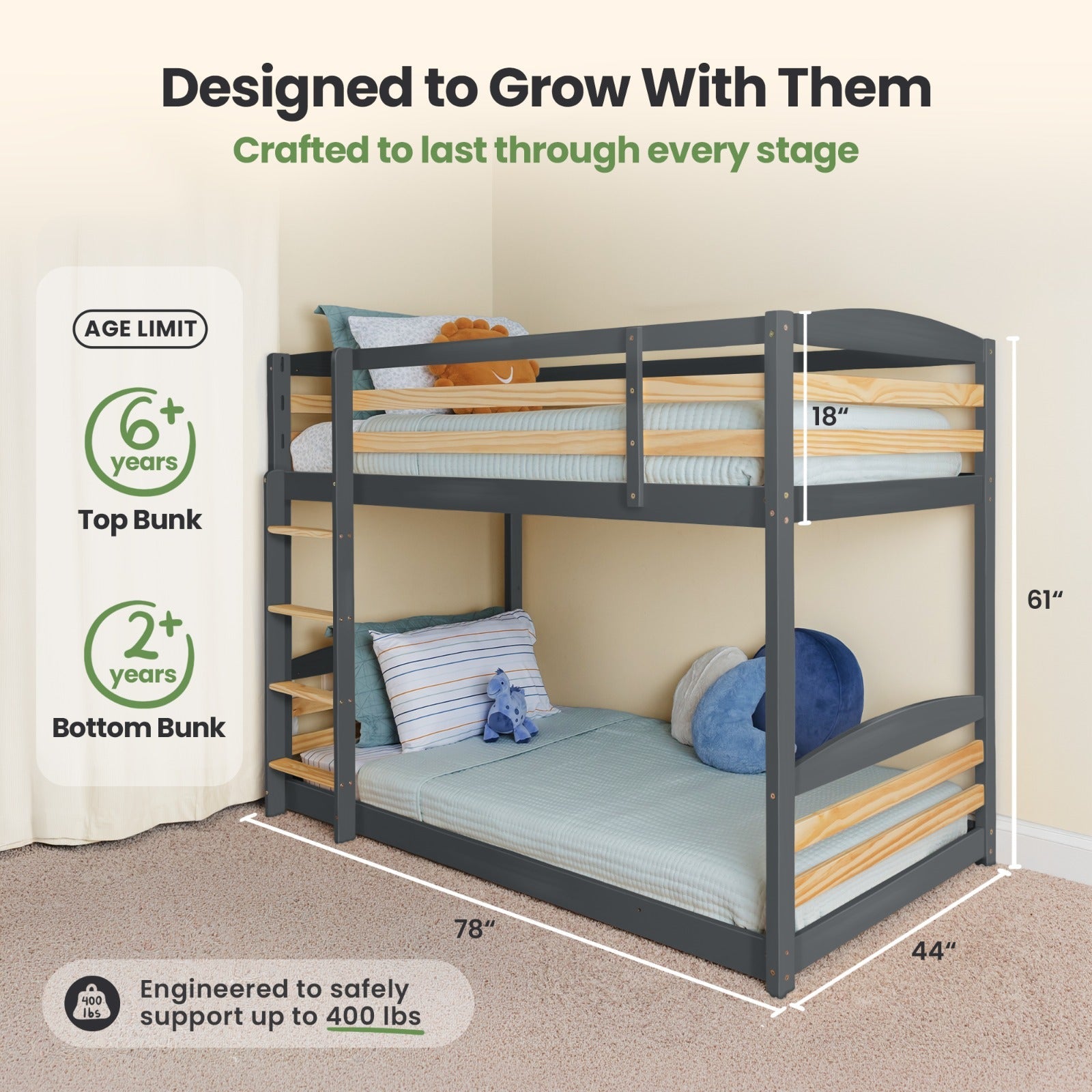 Solid Wood Kids Bunk Bed