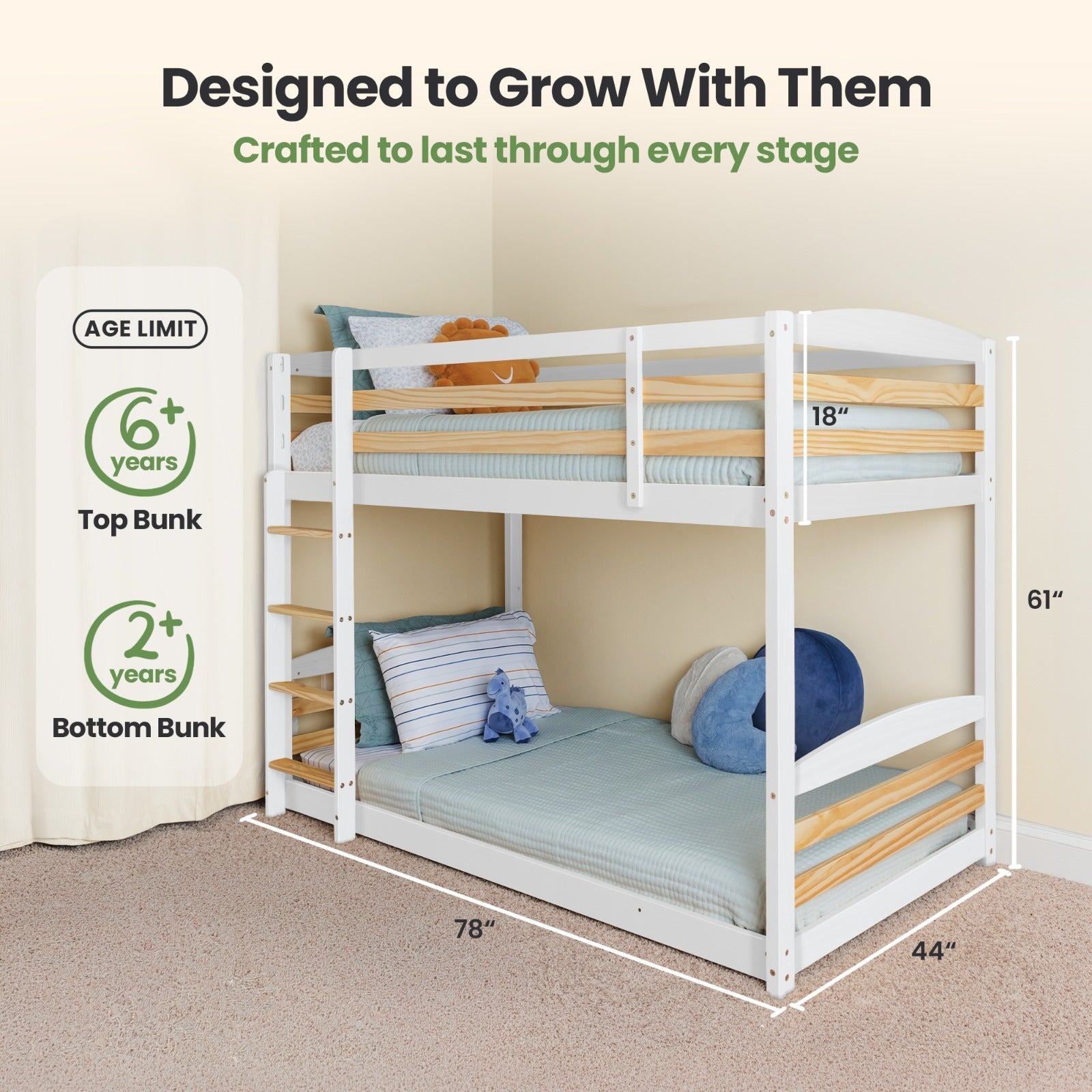 Solid Wood Kids Bunk Bed