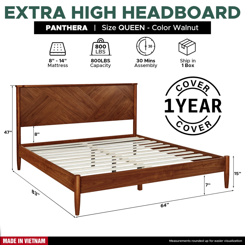Panthera Solid Wood Bed Frame With Headboard