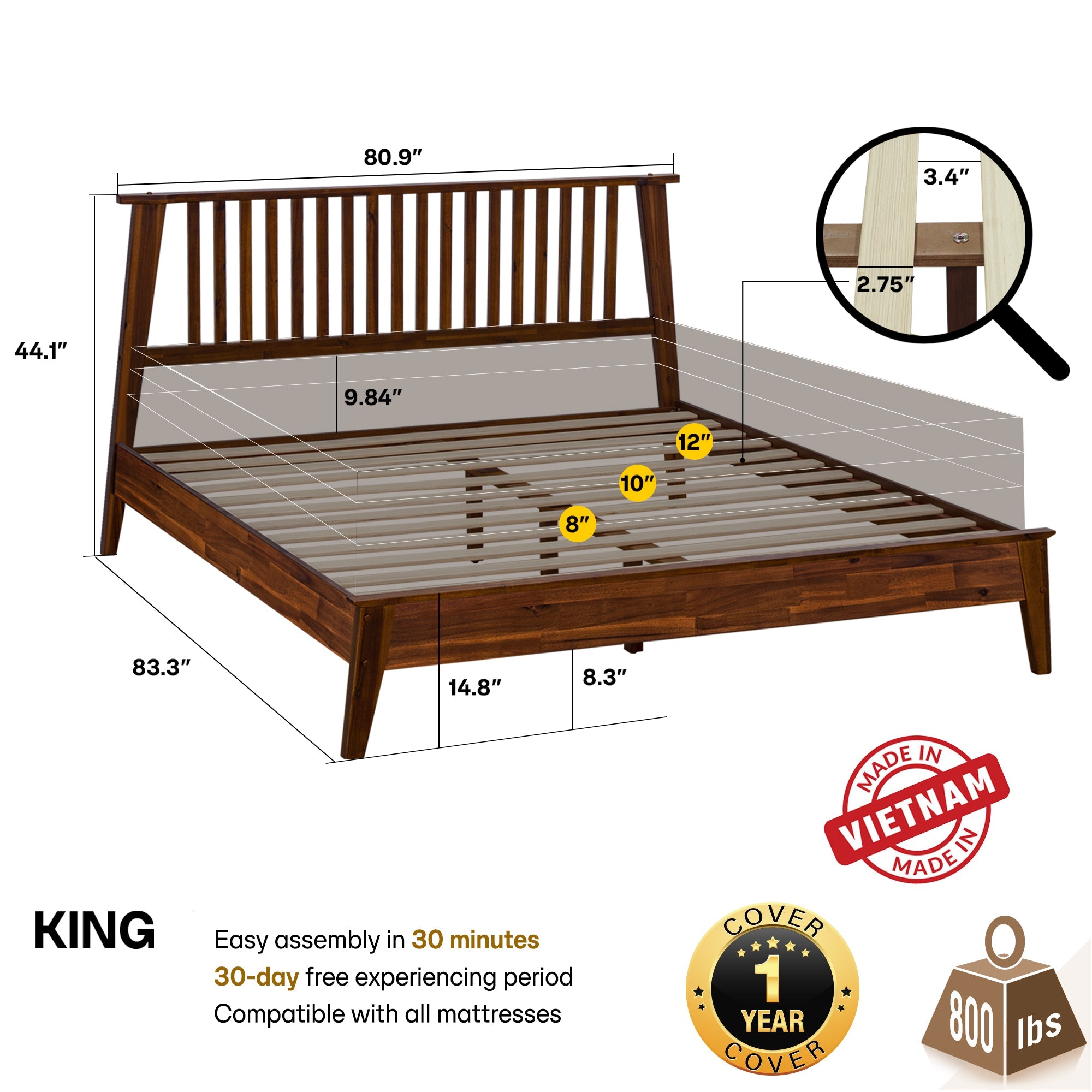 Kaylin Solid Wood Bed Frame