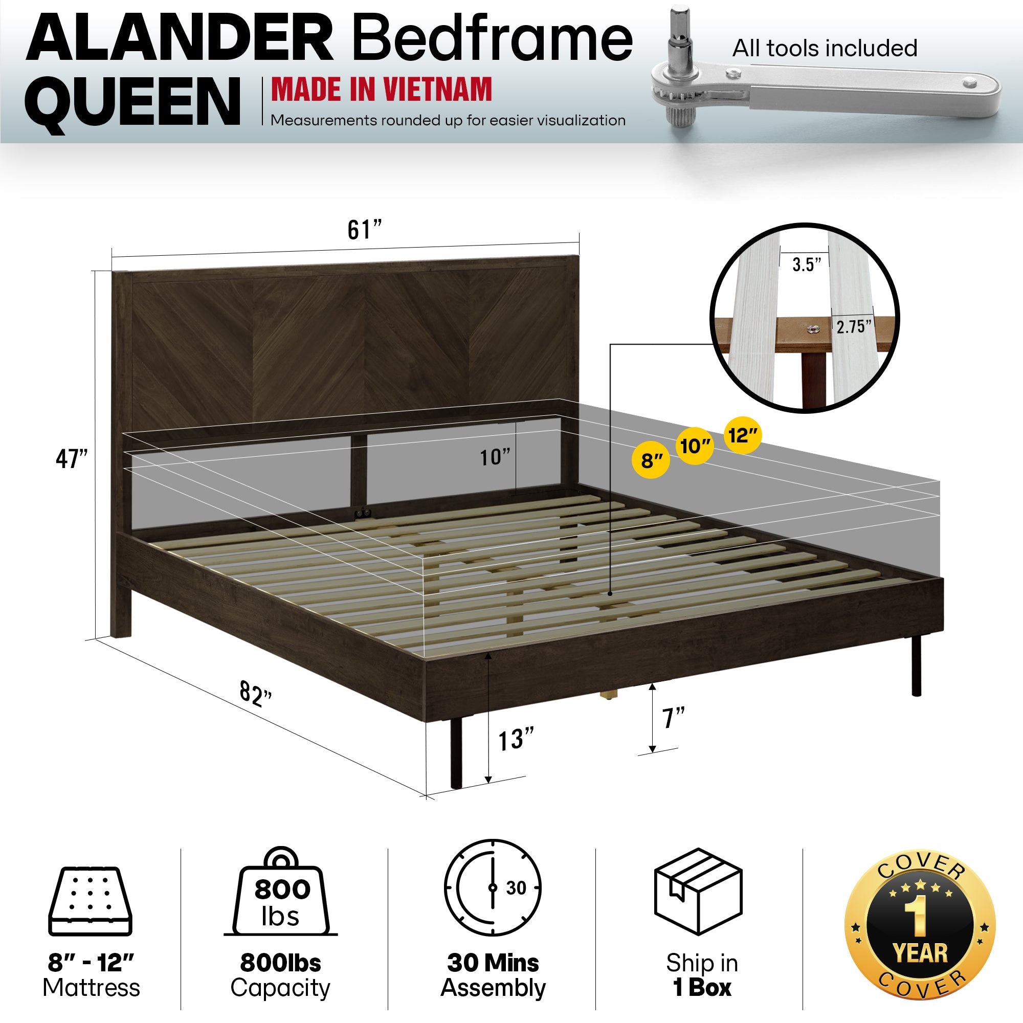 Alander Solid Wood Bed Frame