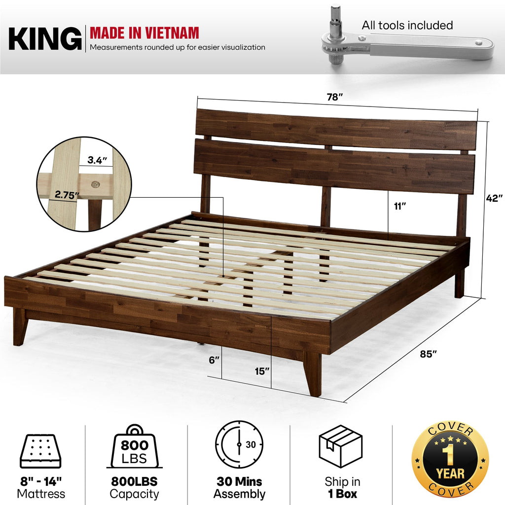 Aurora Solid Wood Bed Frame