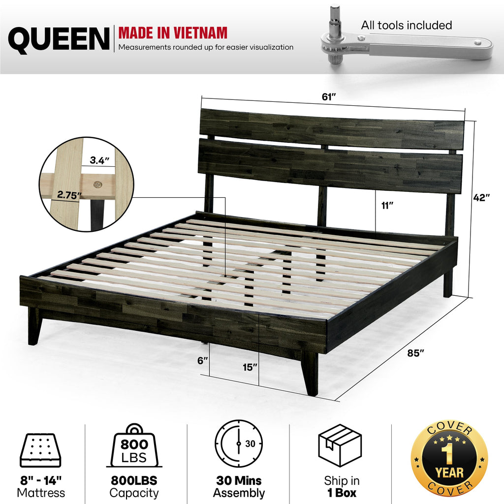 Aurora Solid Wood Bed Frame