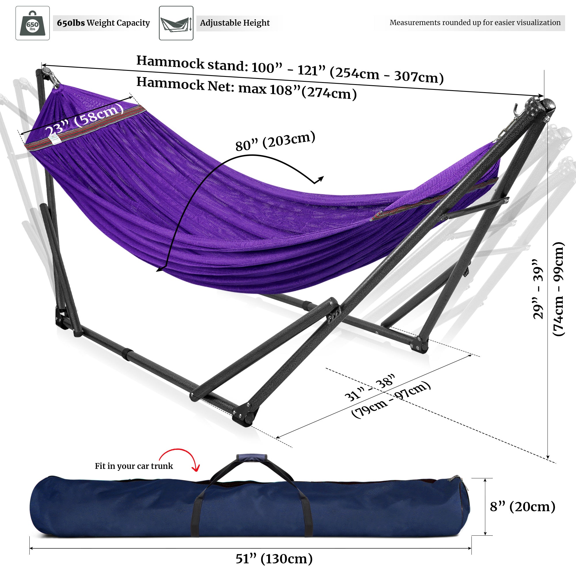Tranquillo Universal Hammock with Medium Size Stands for Ultimate Relaxation - Ideal Universal Hammock Stands - Medium Size
