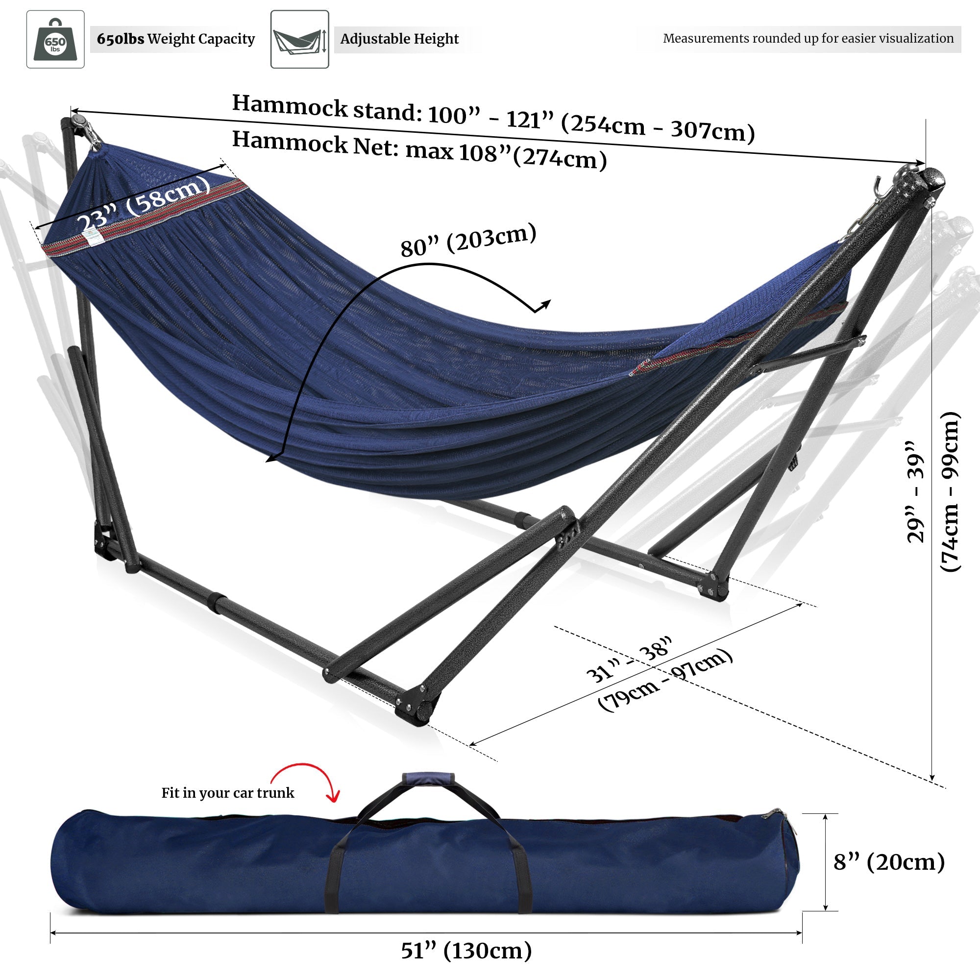Tranquillo Universal Hammock with Medium Size Stands for Ultimate Relaxation - Ideal Universal Hammock Stands - Medium Size