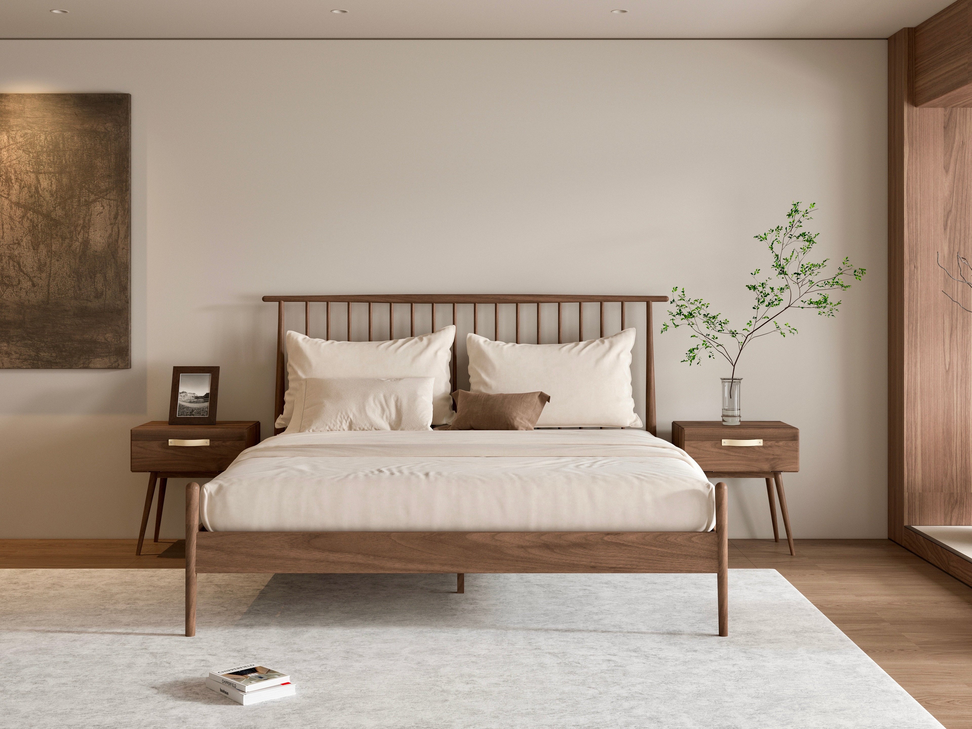 Isabella Mid Century Bedroom Set - Solid Black Walnut