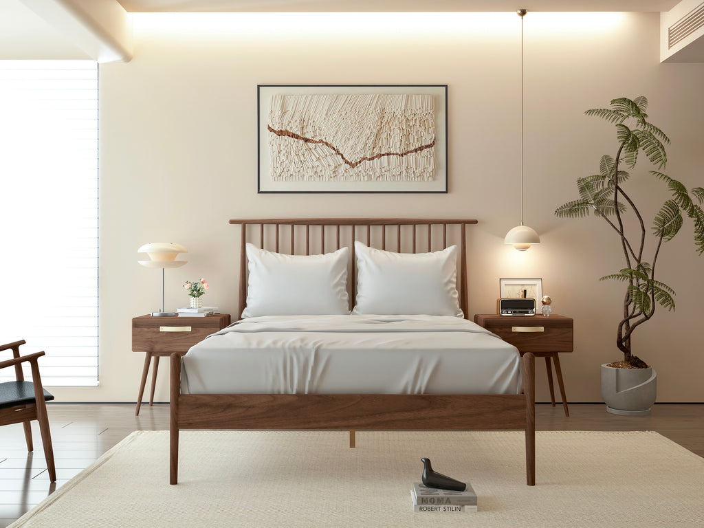 Mid Century Bed - American Solid Black Walnut