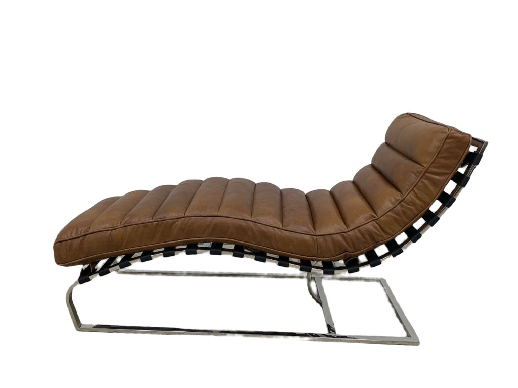 Plano Modern Channeled Leather Chaise Lounge - Light Brown Leather
