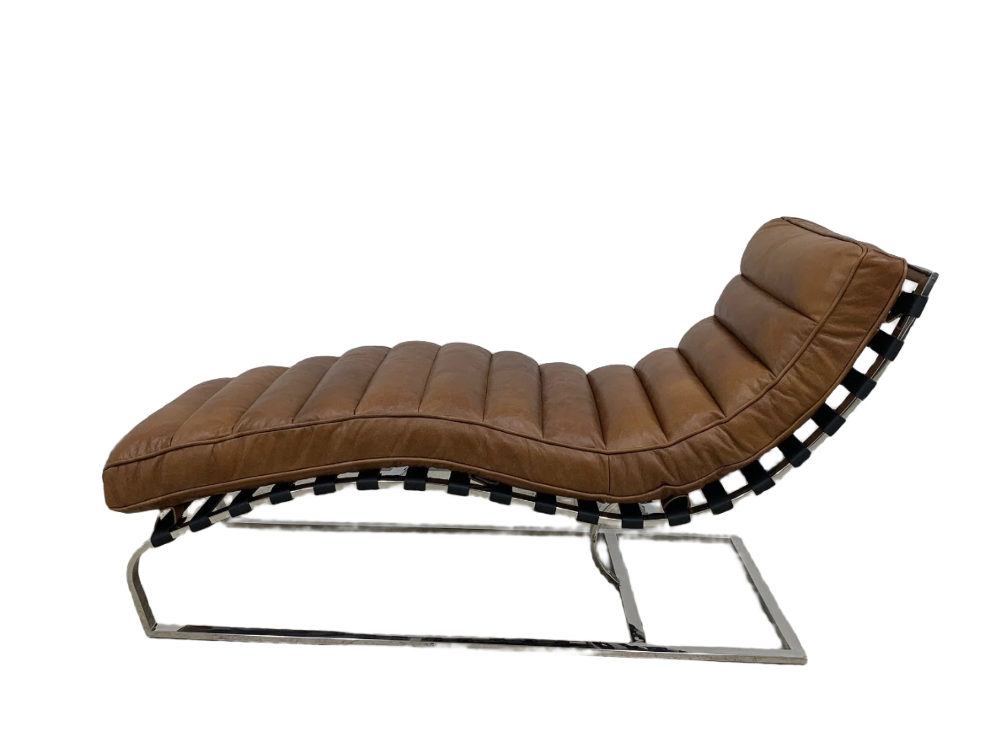 Plano Modern Channeled Leather Chaise Lounge - Light Brown Leather