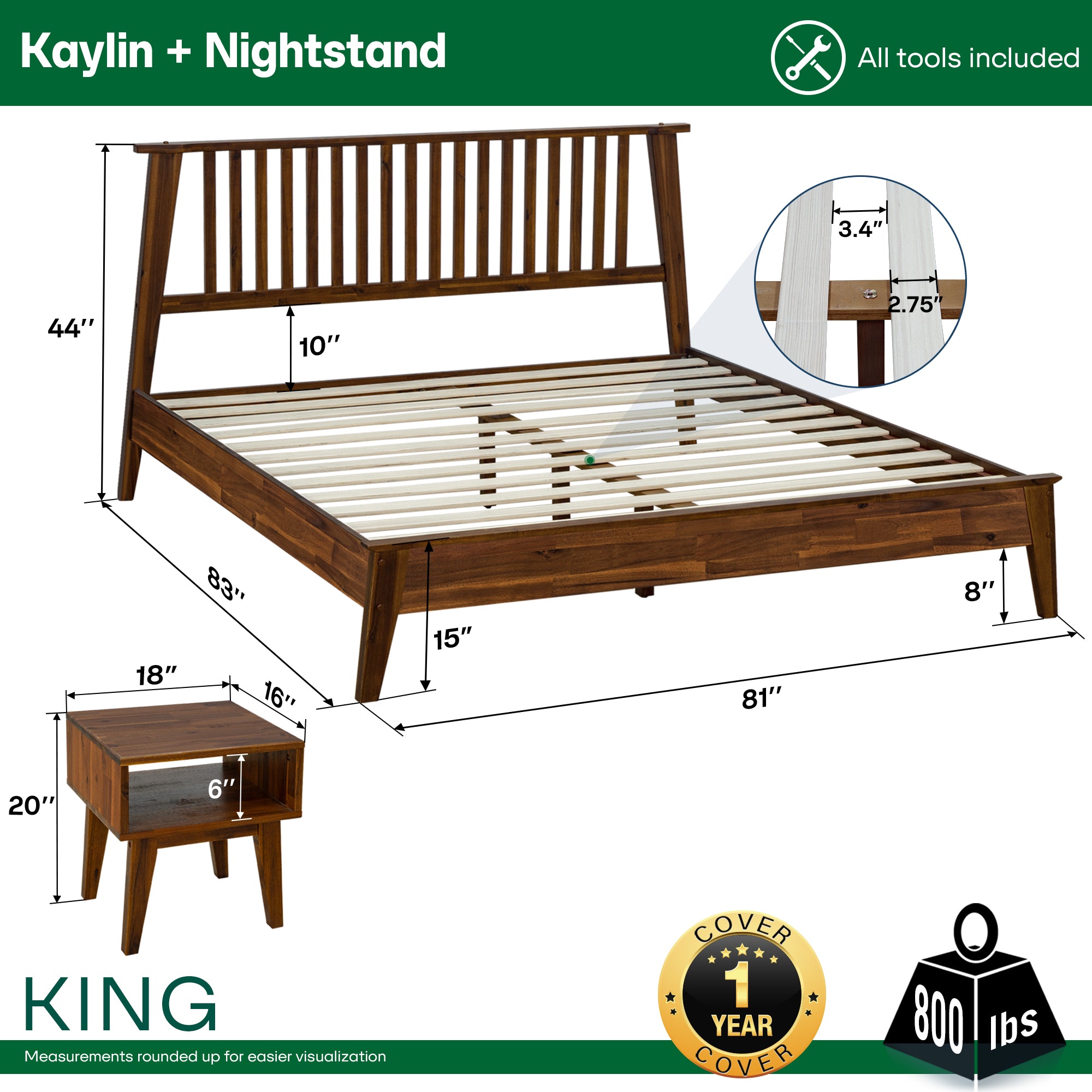 Kaylin Solid Wood Bed Frame