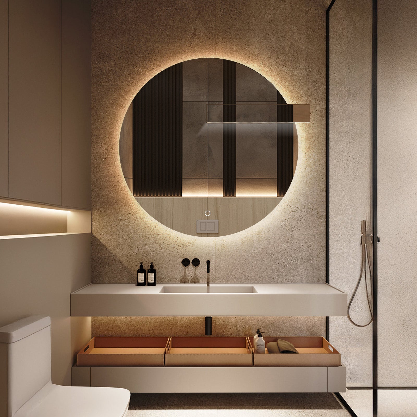 SILK Round LED Bathroom Mirror for Wall, Irregular LED Mirror with Anti-Fog, 3-Color Adjustal, Dimmable, backlit&frontlit, Explosion-Proof