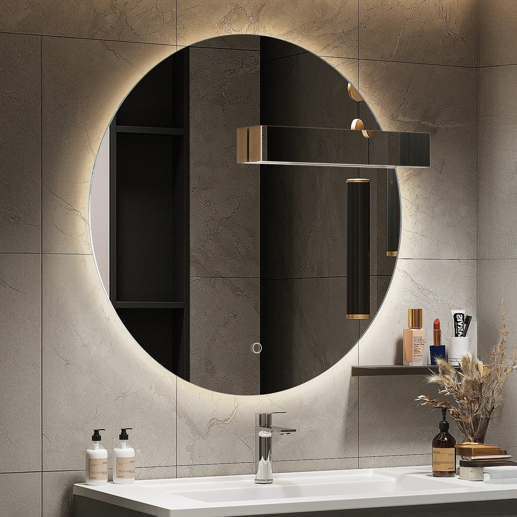 SILK Round LED Bathroom Mirror for Wall, Irregular LED Mirror with Anti-Fog, 3-Color Adjustal, Dimmable, backlit&frontlit, Explosion-Proof