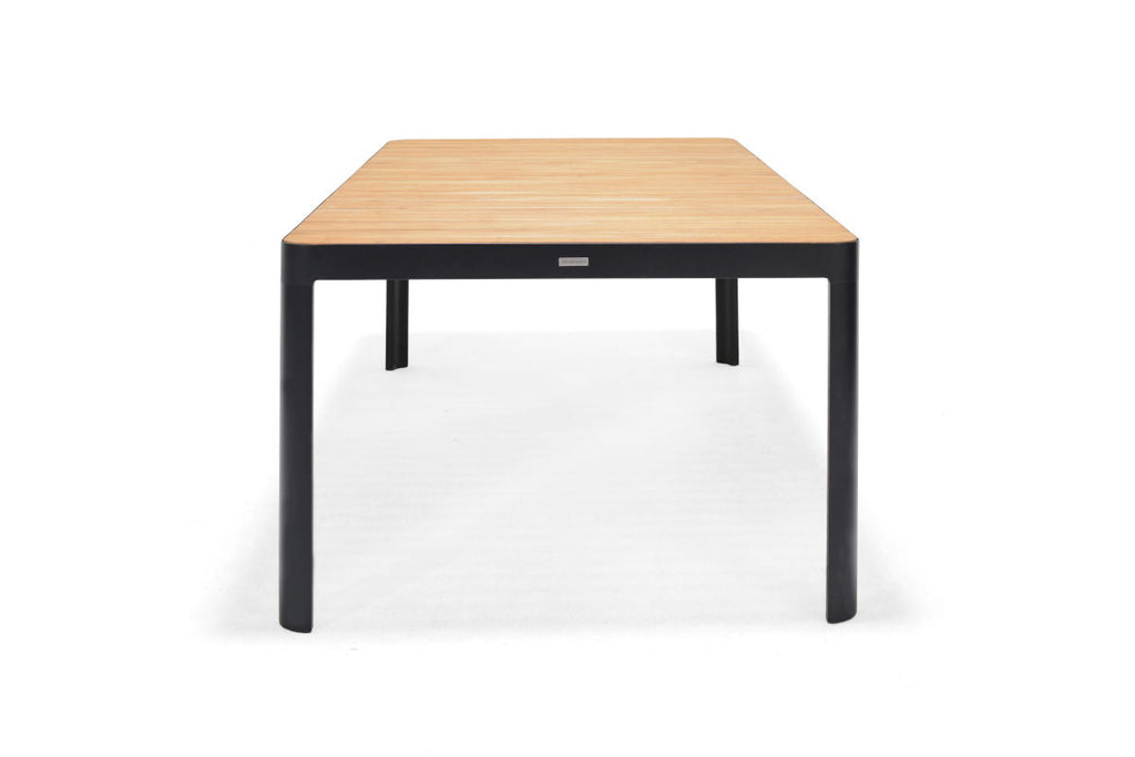 Portals Dark Rectangular Teak Table and 8 Nassau Black Dining Set