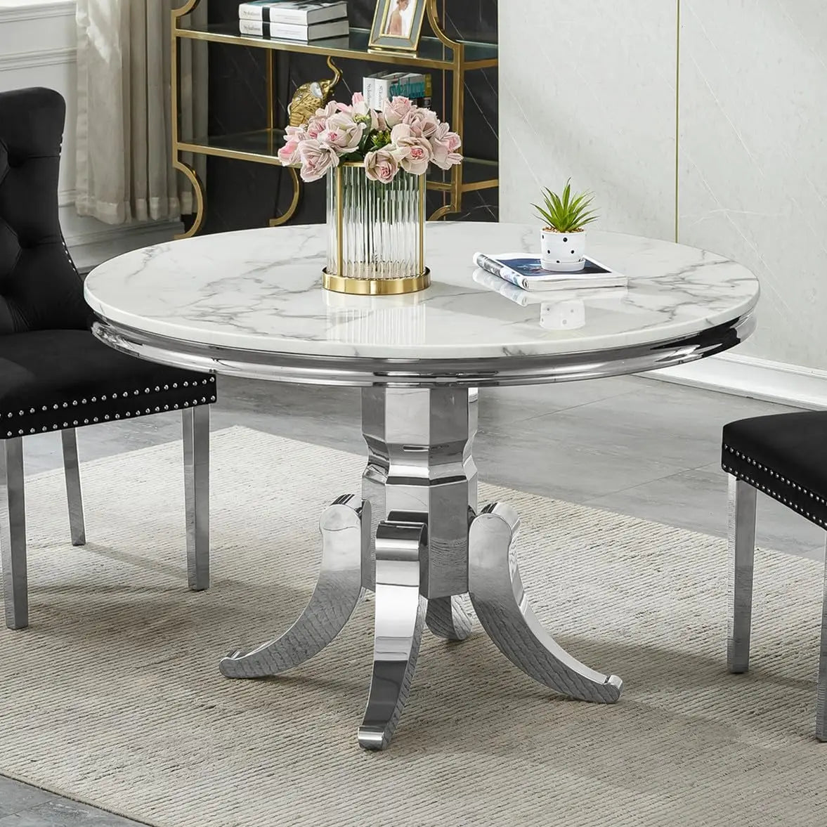 Modern White Marble Dining Table for 6-8 Rectangle 68" Faux Marble Kitchen