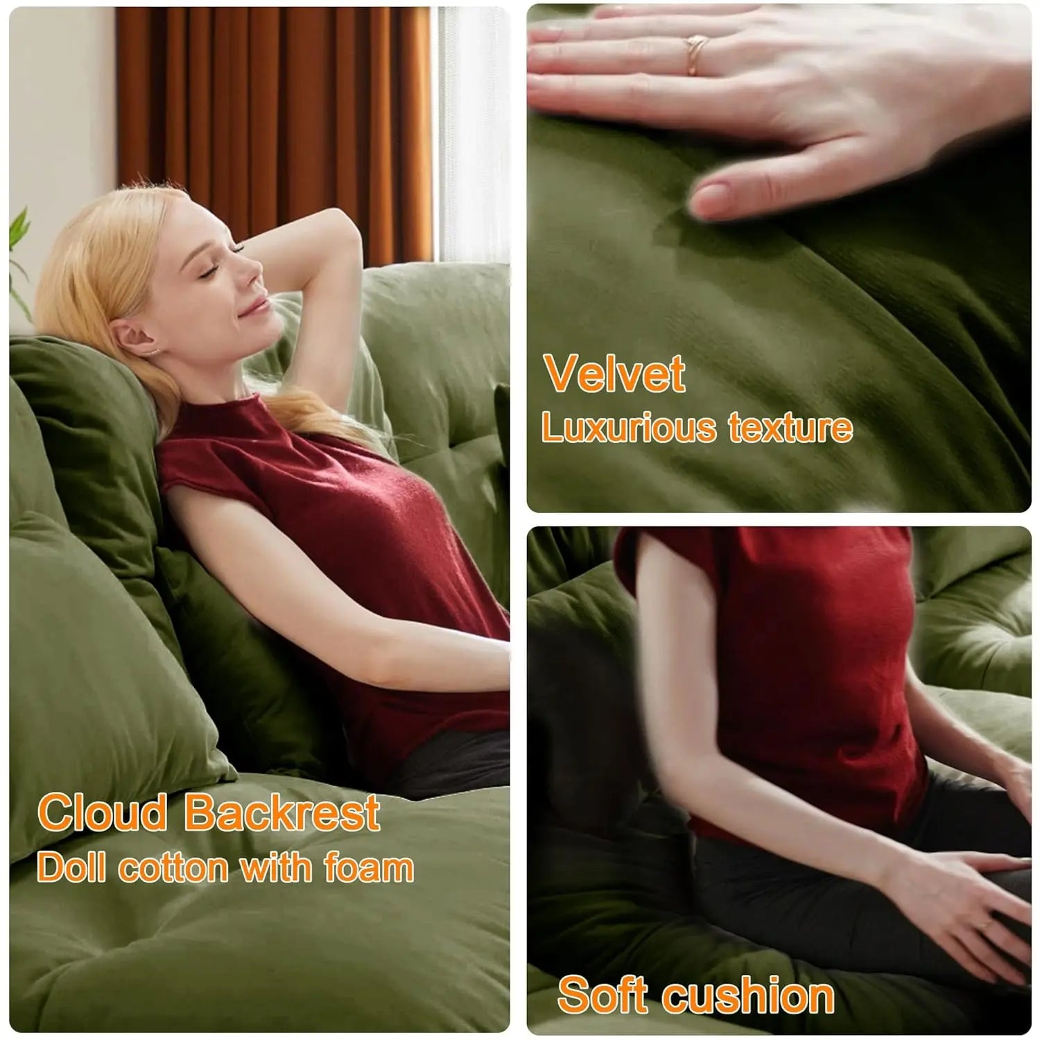 130" U Shaped Modular Sectional Sofa with Ottoman Deep Seat Velvet