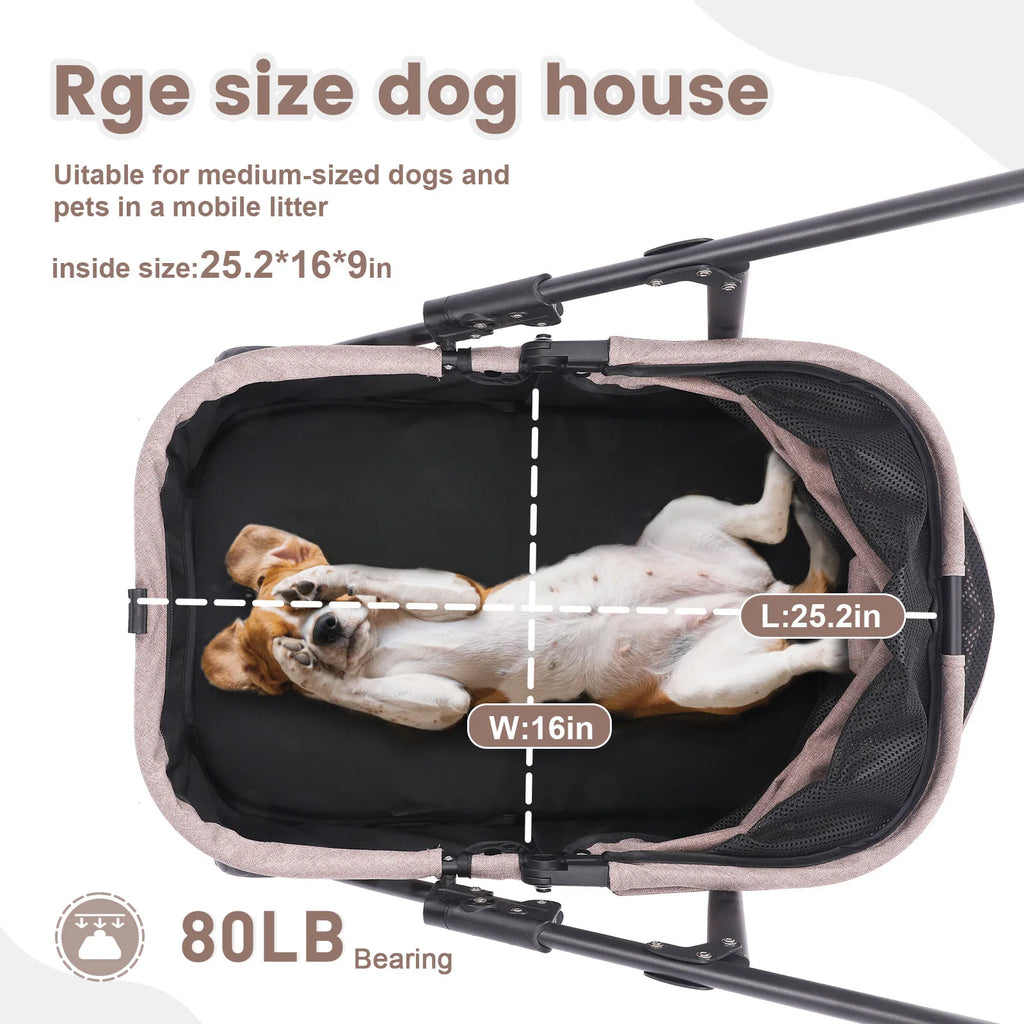 Foldable Dog Stroller Portable Buggy 4 Wheel Pet Stroller