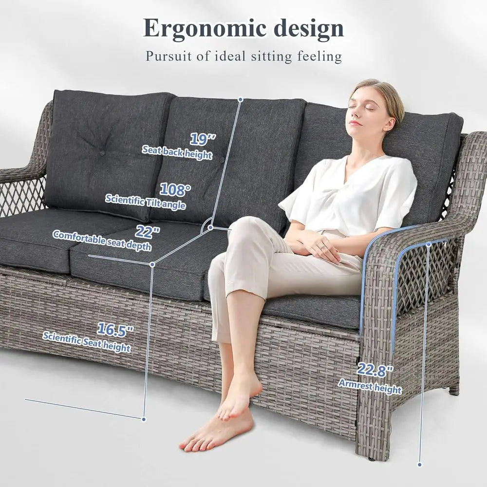 6-Piece Grey Wicker Outdoor Patio Furniture Set with Sectional Sofa