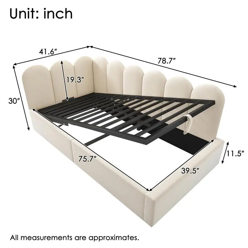 Upholstered Twin Size Daybed with Hydraulic Storage, (Mattress not included)